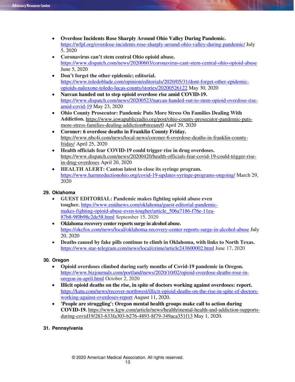 Issue Brief: Reports of Increases in Opioid- and Other Drug-Related Overdose and Other Concerns During Covid Pandemic - American Medical Association, Page 13