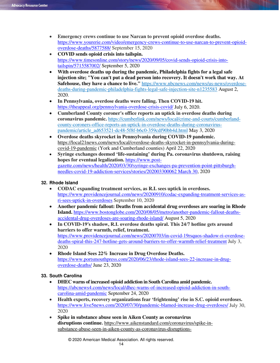 Issue Brief: Reports of Increases in Opioid- and Other Drug-Related Overdose and Other Concerns During Covid Pandemic - American Medical Association, Page 14