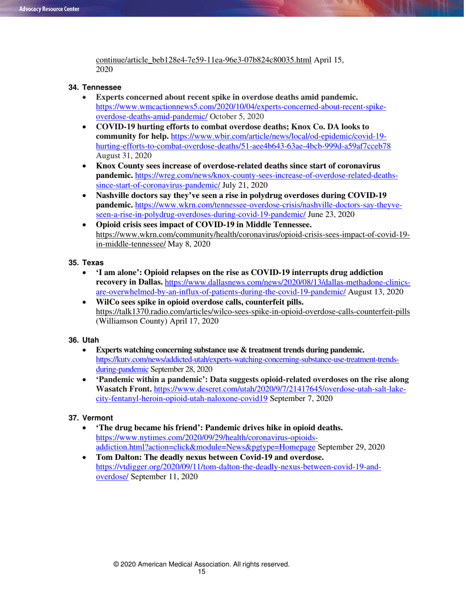 Issue Brief: Reports of Increases in Opioid- and Other Drug-Related Overdose and Other Concerns During Covid Pandemic - American Medical Association, Page 15