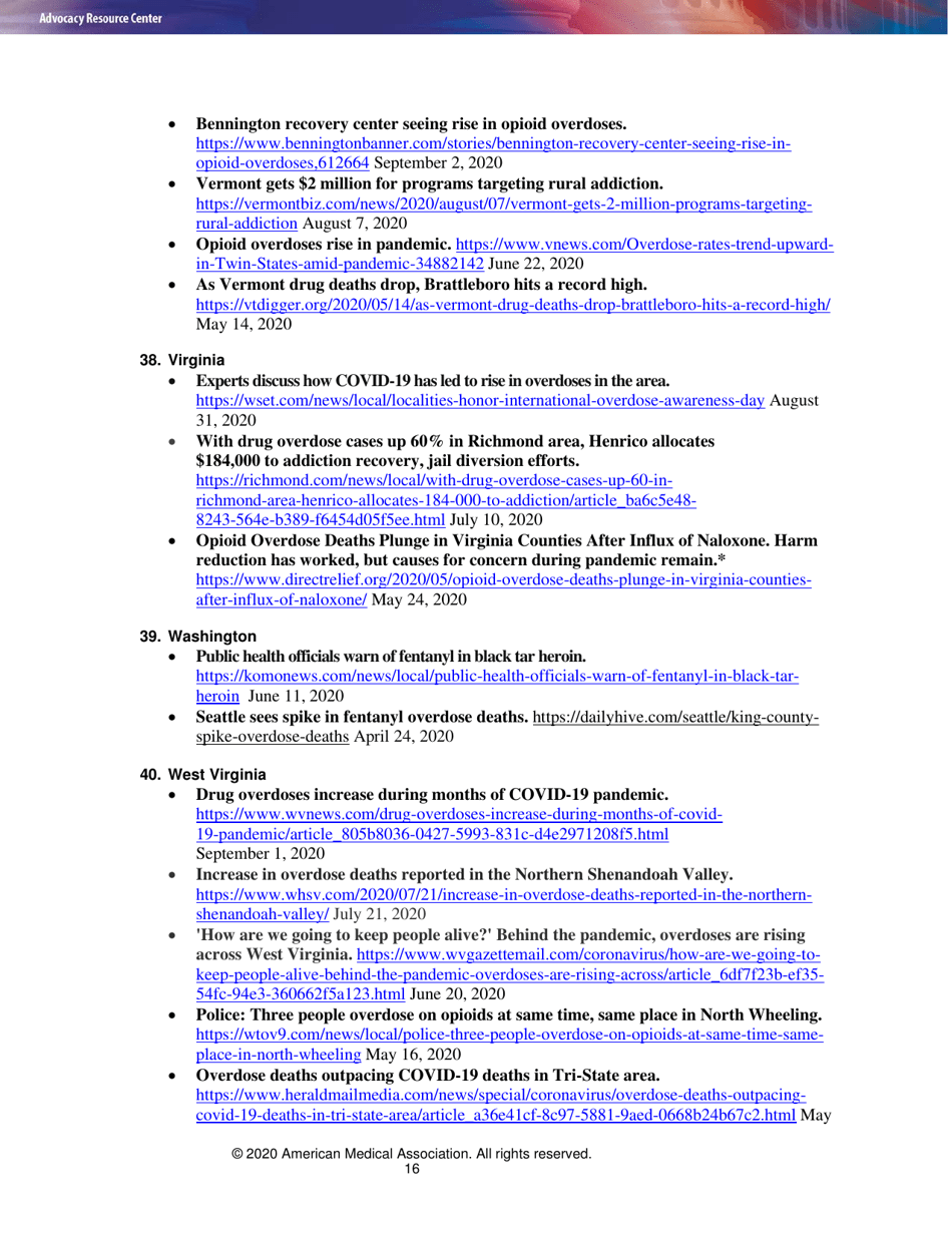 Issue Brief: Reports of Increases in Opioid- and Other Drug-Related Overdose and Other Concerns During Covid Pandemic - American Medical Association, Page 16