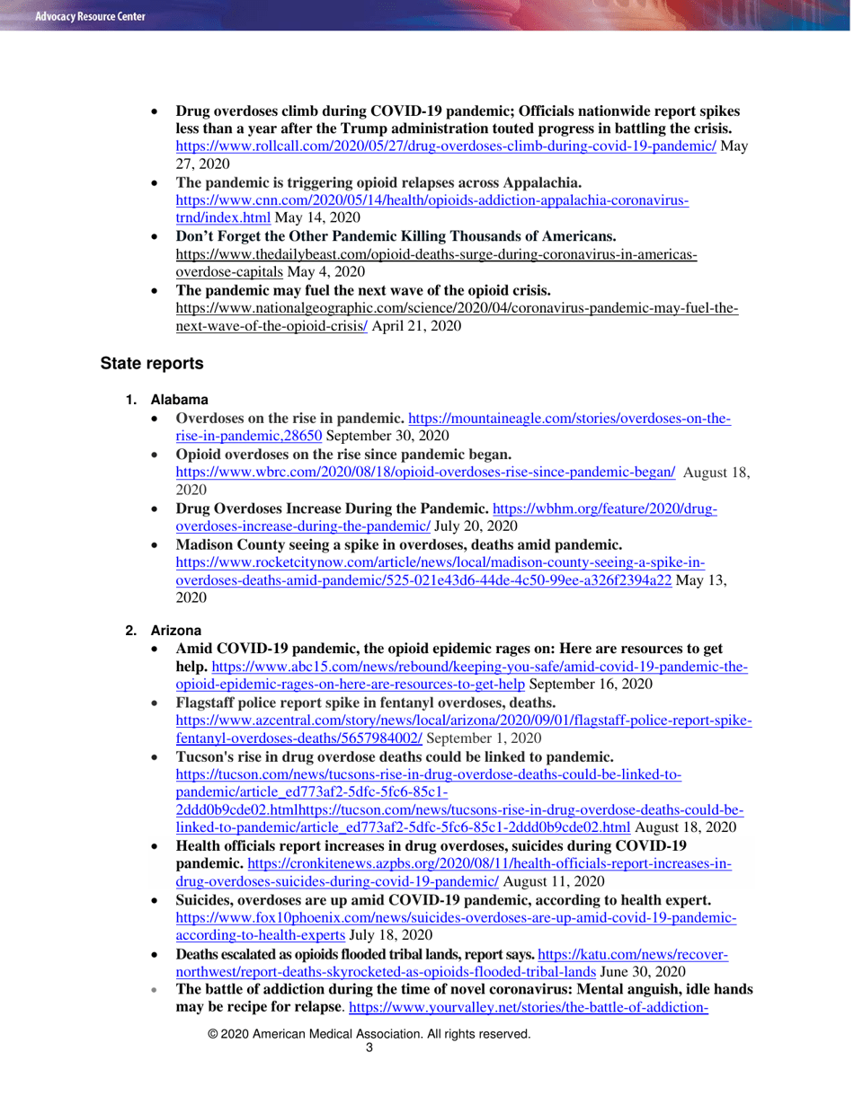 Issue Brief: Reports of Increases in Opioid- and Other Drug-Related Overdose and Other Concerns During Covid Pandemic - American Medical Association, Page 3