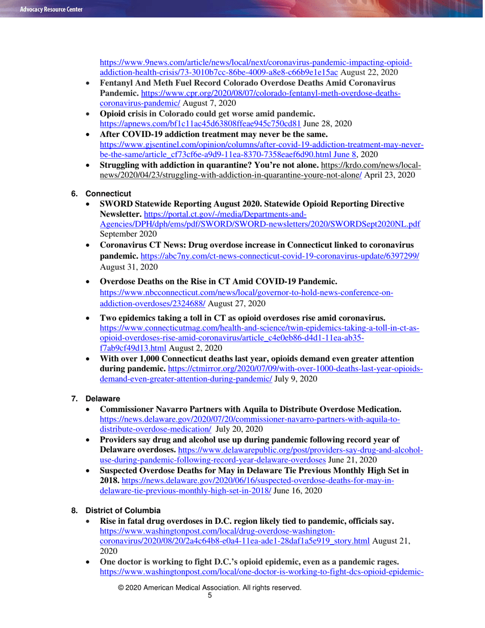 Issue Brief: Reports of Increases in Opioid- and Other Drug-Related Overdose and Other Concerns During Covid Pandemic - American Medical Association, Page 5