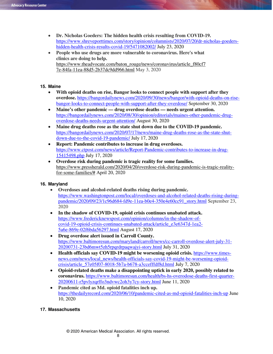 Issue Brief: Reports of Increases in Opioid- and Other Drug-Related Overdose and Other Concerns During Covid Pandemic - American Medical Association, Page 8