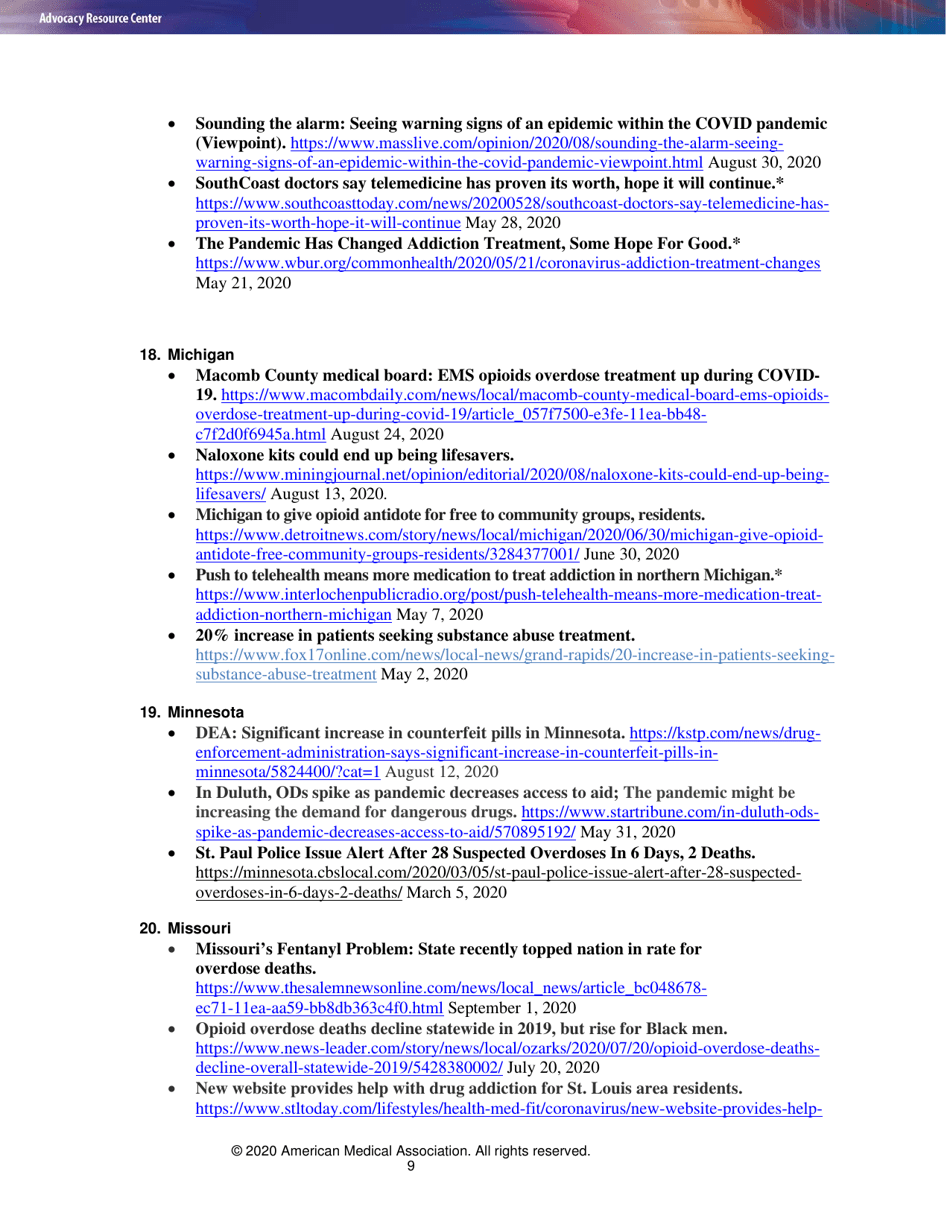 Issue Brief: Reports of Increases in Opioid- and Other Drug-Related Overdose and Other Concerns During Covid Pandemic - American Medical Association, Page 9