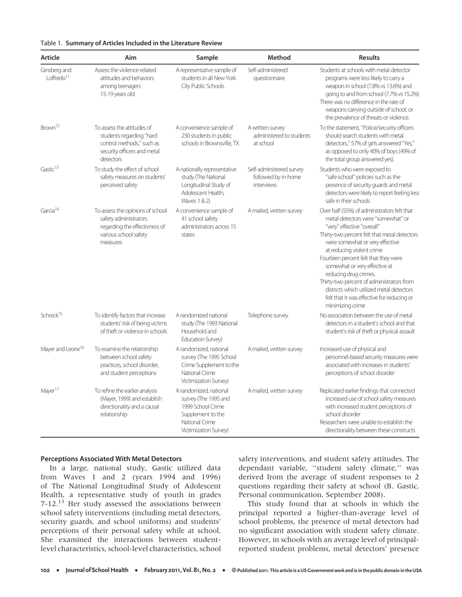 Impacts of Metal Detector Use in Schools: Insights From 15 Years of Research - Journal of School Health, Page 3