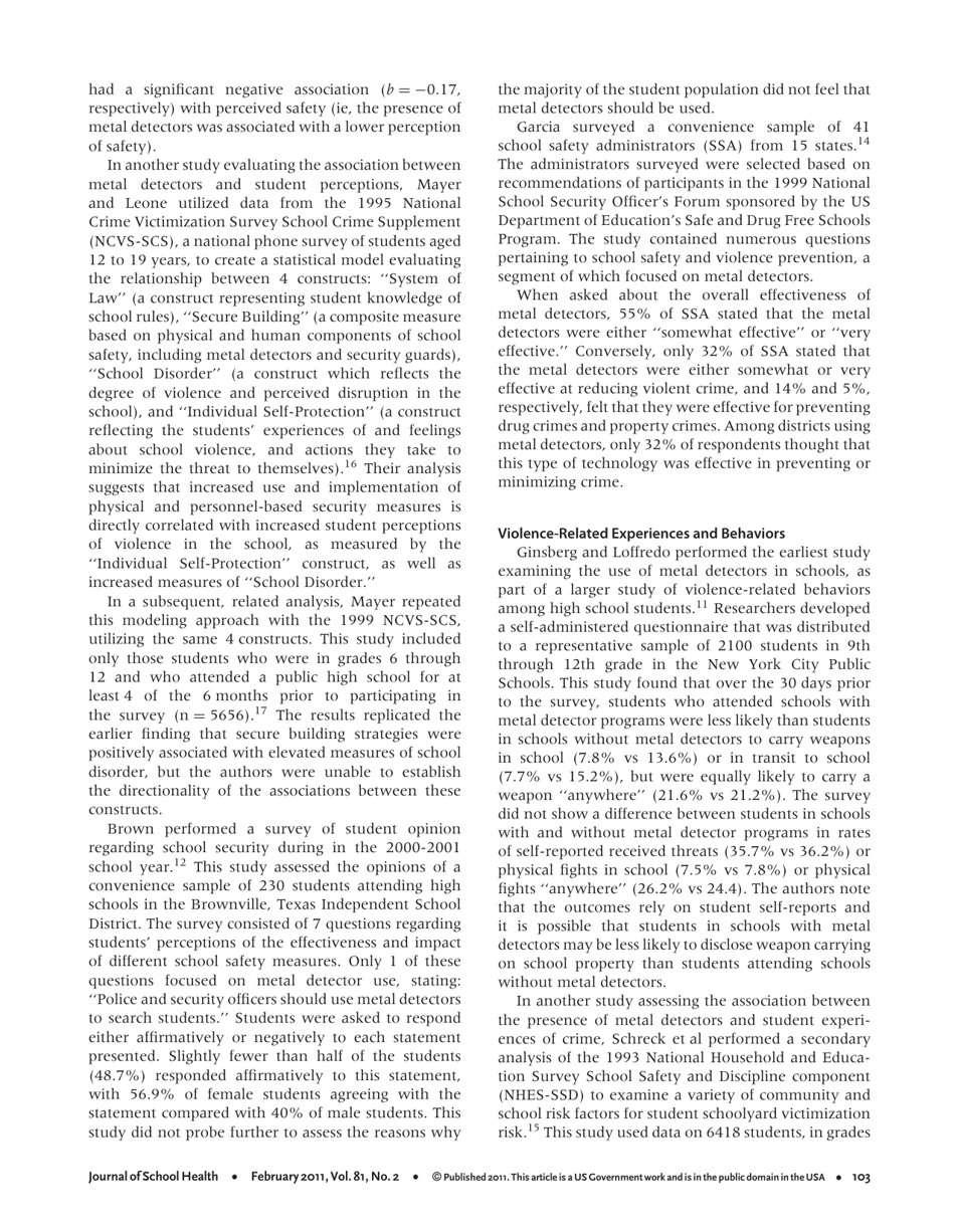 Impacts of Metal Detector Use in Schools: Insights From 15 Years of Research - Journal of School Health, Page 4