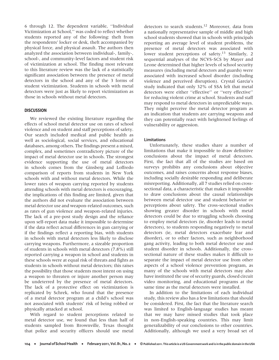 Impacts of Metal Detector Use in Schools: Insights From 15 Years of Research - Journal of School Health, Page 5