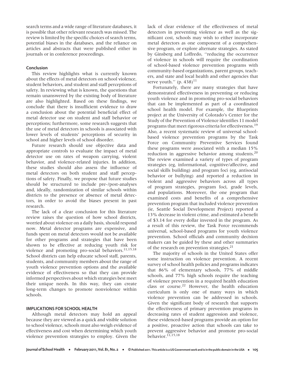 Impacts of Metal Detector Use in Schools: Insights From 15 Years of Research - Journal of School Health, Page 6