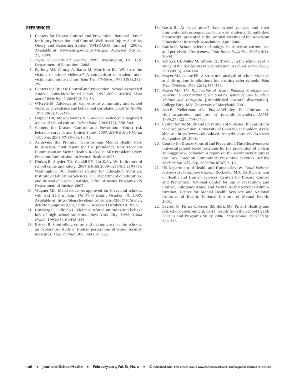 Impacts of Metal Detector Use in Schools: Insights From 15 Years of Research - Journal of School Health, Page 7