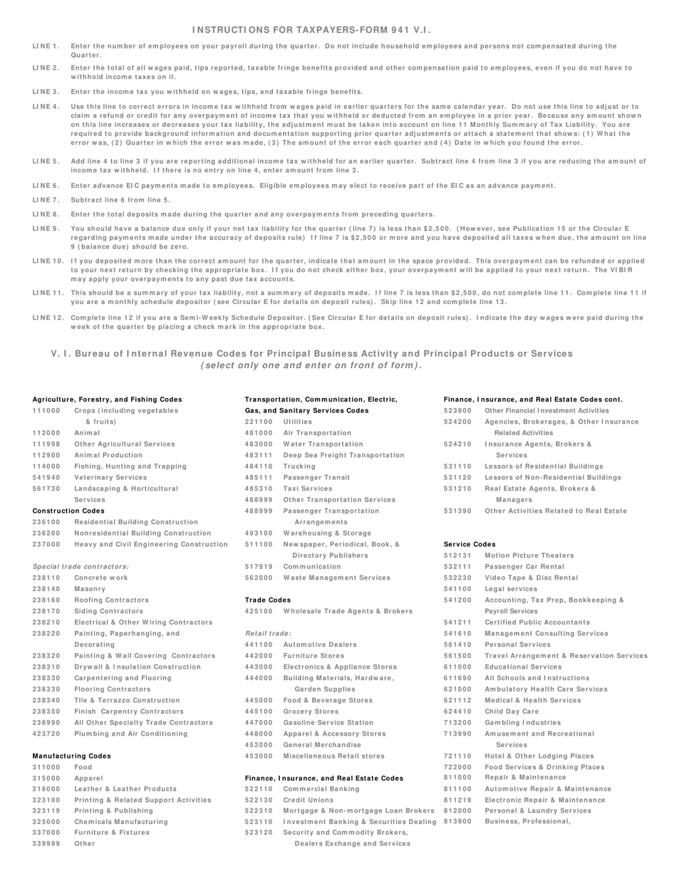 Form 941 V.I. Employers Quarterly Virgin Islands Tax Return - Virgin Islands, Page 2