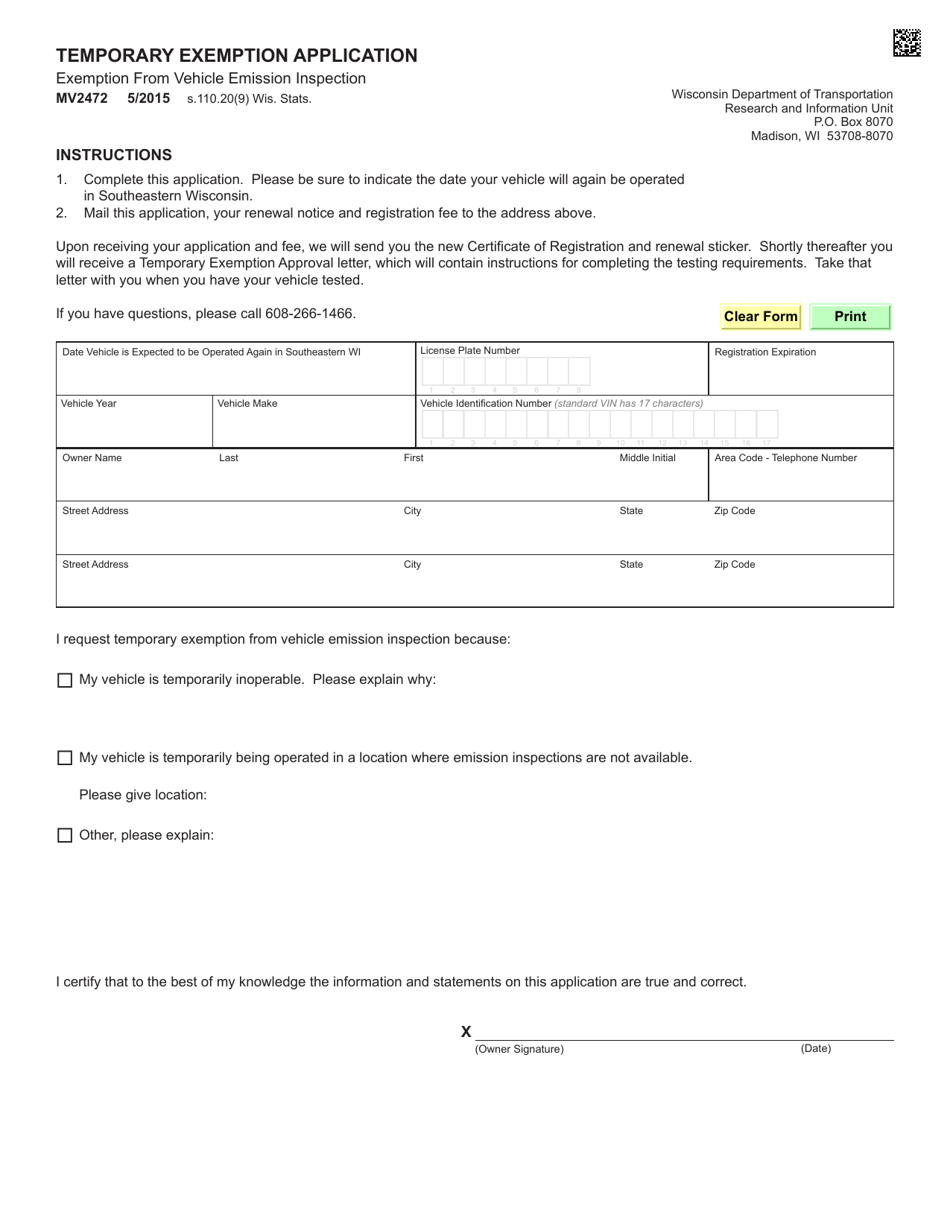 Form MV2472 - Fill Out, Sign Online and Download Fillable PDF ...