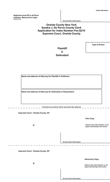 Application for Index Number - Oneida County, New York Download Pdf