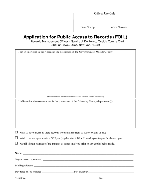 Application for Public Access to Records (Foil) - Oneida County, New York Download Pdf