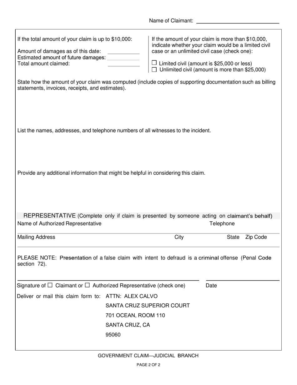 Government Claim - Judicial Branch - County of Santa Cruz, California, Page 2