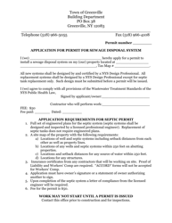 Document preview: Application for Permit for Sewage Disposal System - Town of Greenville, New York
