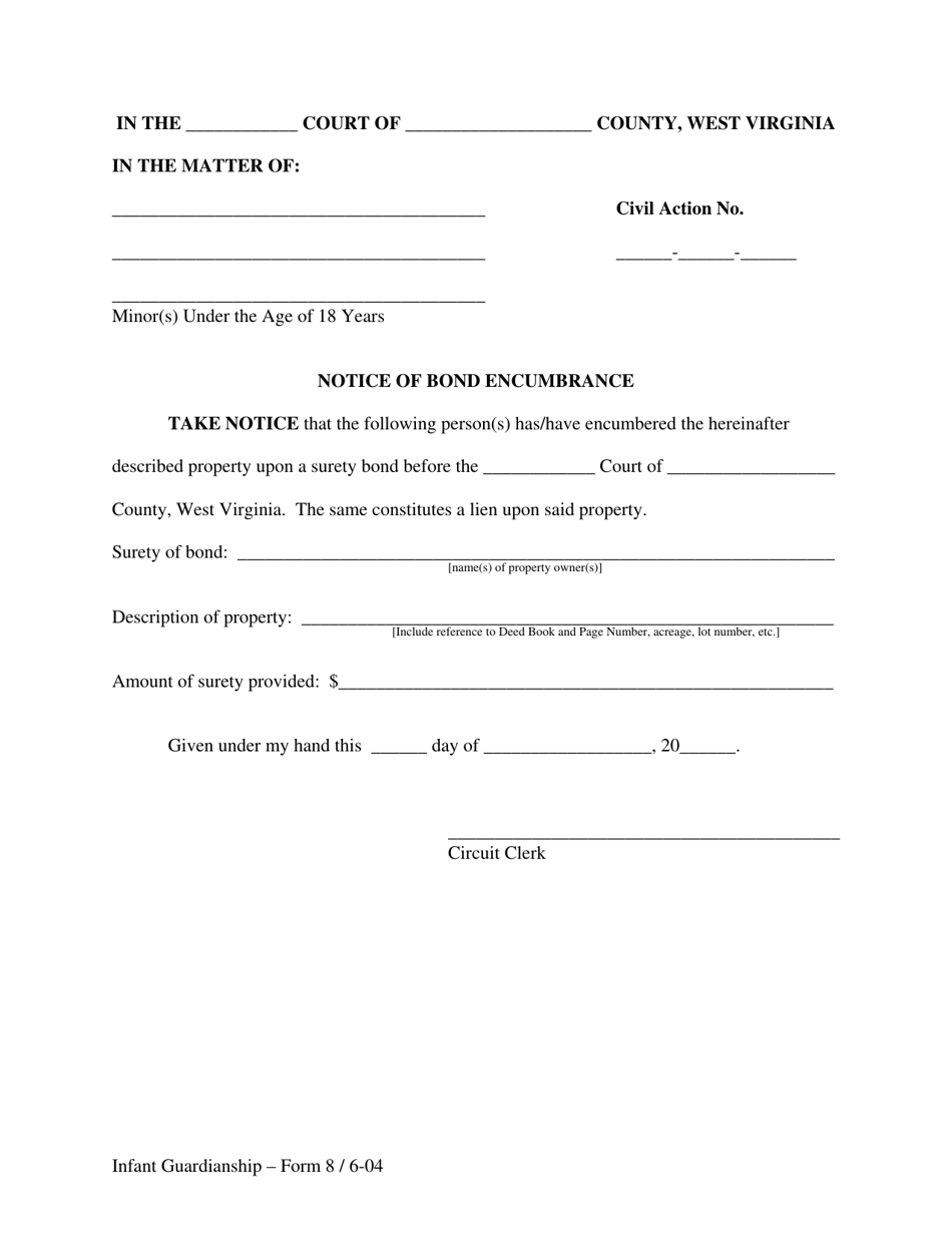 Form 8 Notice of Bond Encumbrance - West Virginia, Page 1