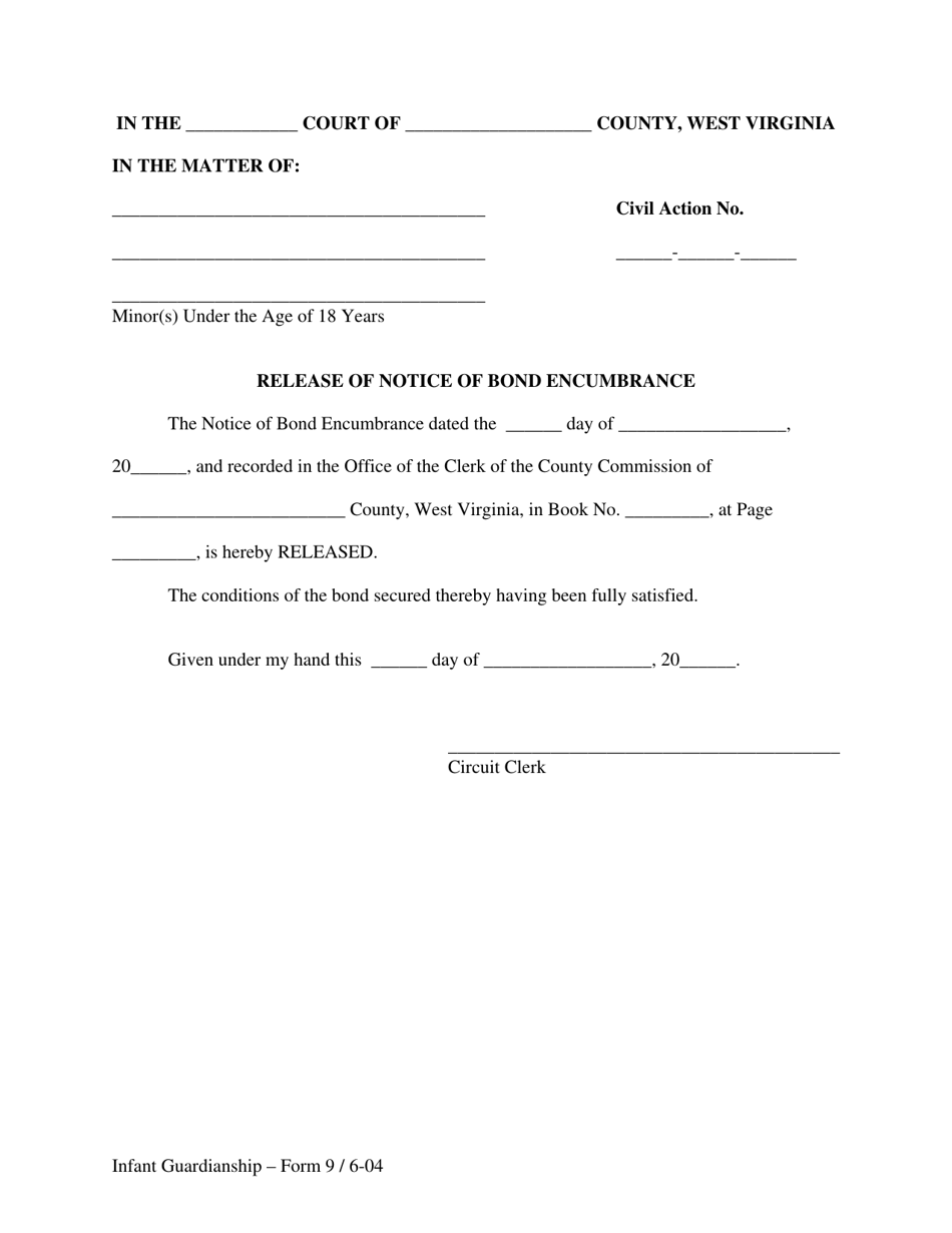 Form 9 Release of Notice of Bond Encumbrance - West Virginia, Page 1