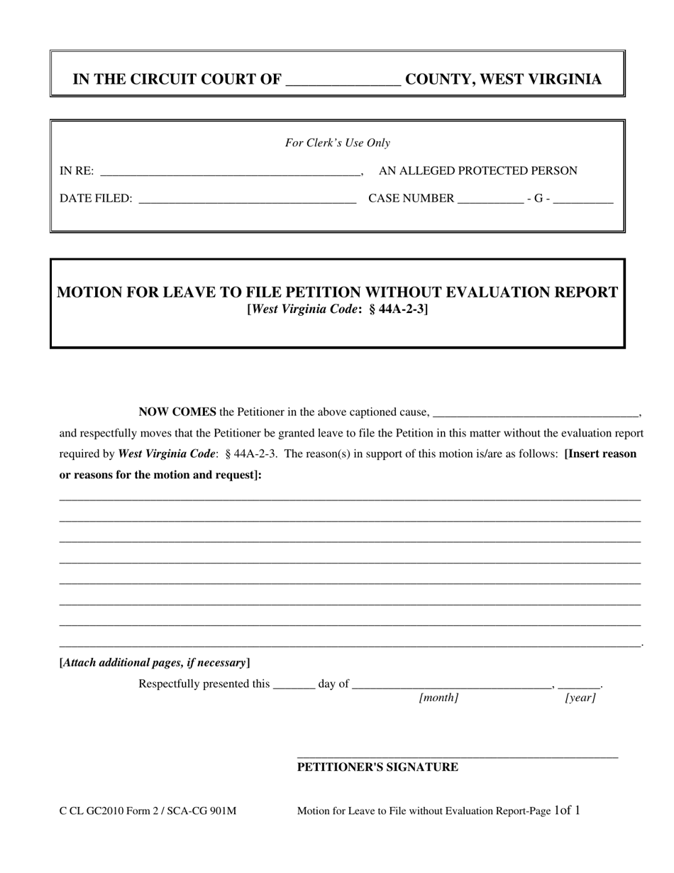 Form GC2 Motion for Leave to File Petition Without Evaluation Report - West Virginia, Page 1