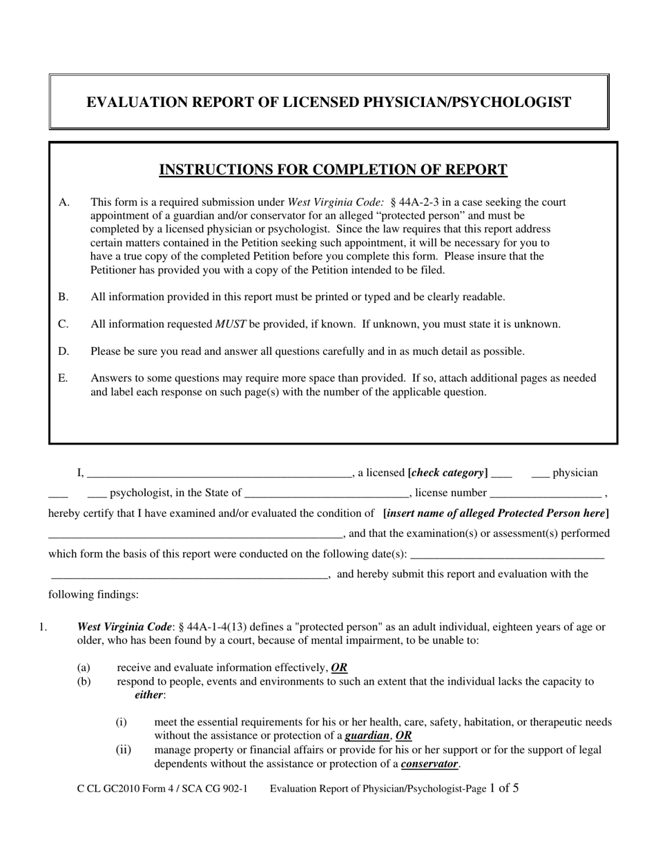 Form GC4 Evaluation Report of Licensed Physician / Psychologist - West Virginia, Page 1