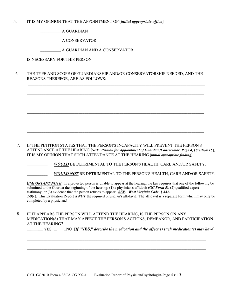 Form GC4 Evaluation Report of Licensed Physician / Psychologist - West Virginia, Page 4