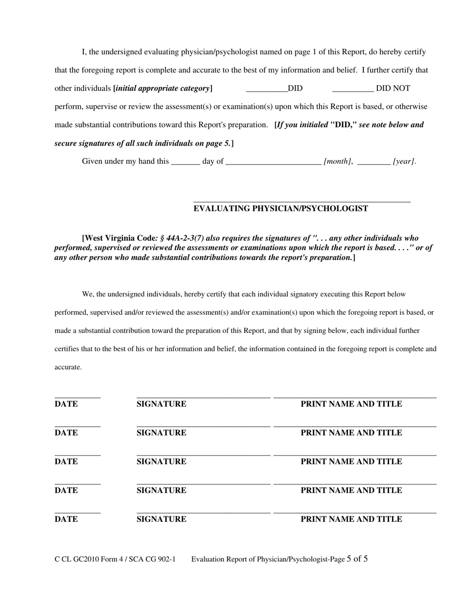 Form GC4 Evaluation Report of Licensed Physician / Psychologist - West Virginia, Page 5