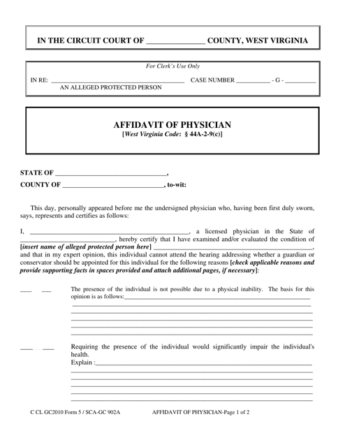 Form GC5 Affidavit of Physician - West Virginia