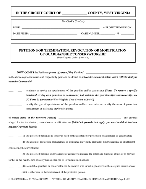 Form GC23 Petition for Termination, Revocation or Modification of Guardianship/Conservatorship - West Virginia