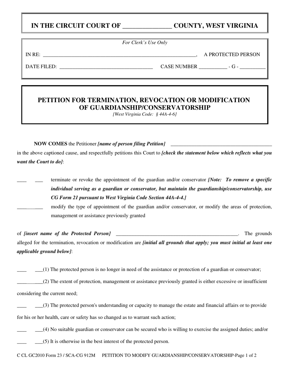 Form GC23 Petition for Termination, Revocation or Modification of Guardianship / Conservatorship - West Virginia, Page 1