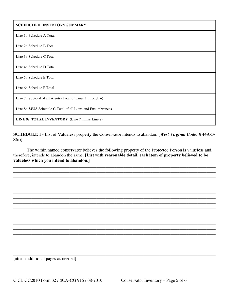 Form GC32 Inventory of Conservator - West Virginia, Page 5