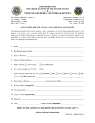 Form LIC1 &quot;Application for Tax Filing and Payment Status Report&quot; - Virgin Islands