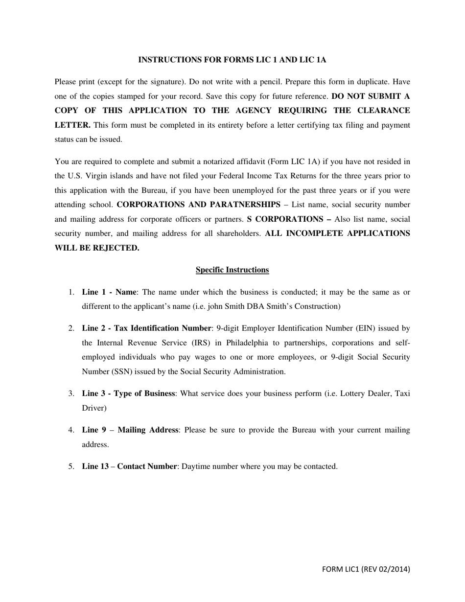 Form LIC1 Application for Tax Filing and Payment Status Report - Virgin Islands, Page 2