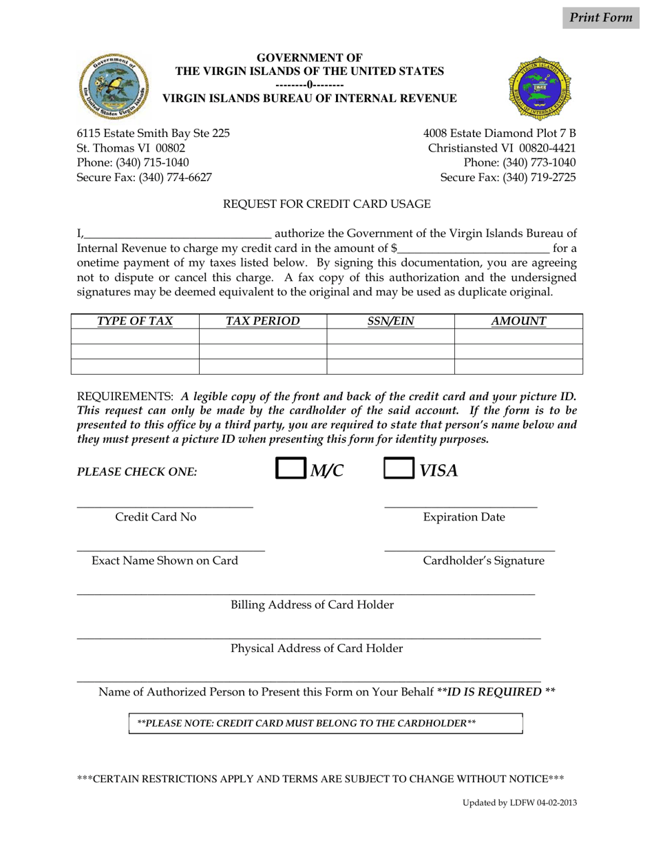 Request for Credit Card Usage - Virgin Islands, Page 1