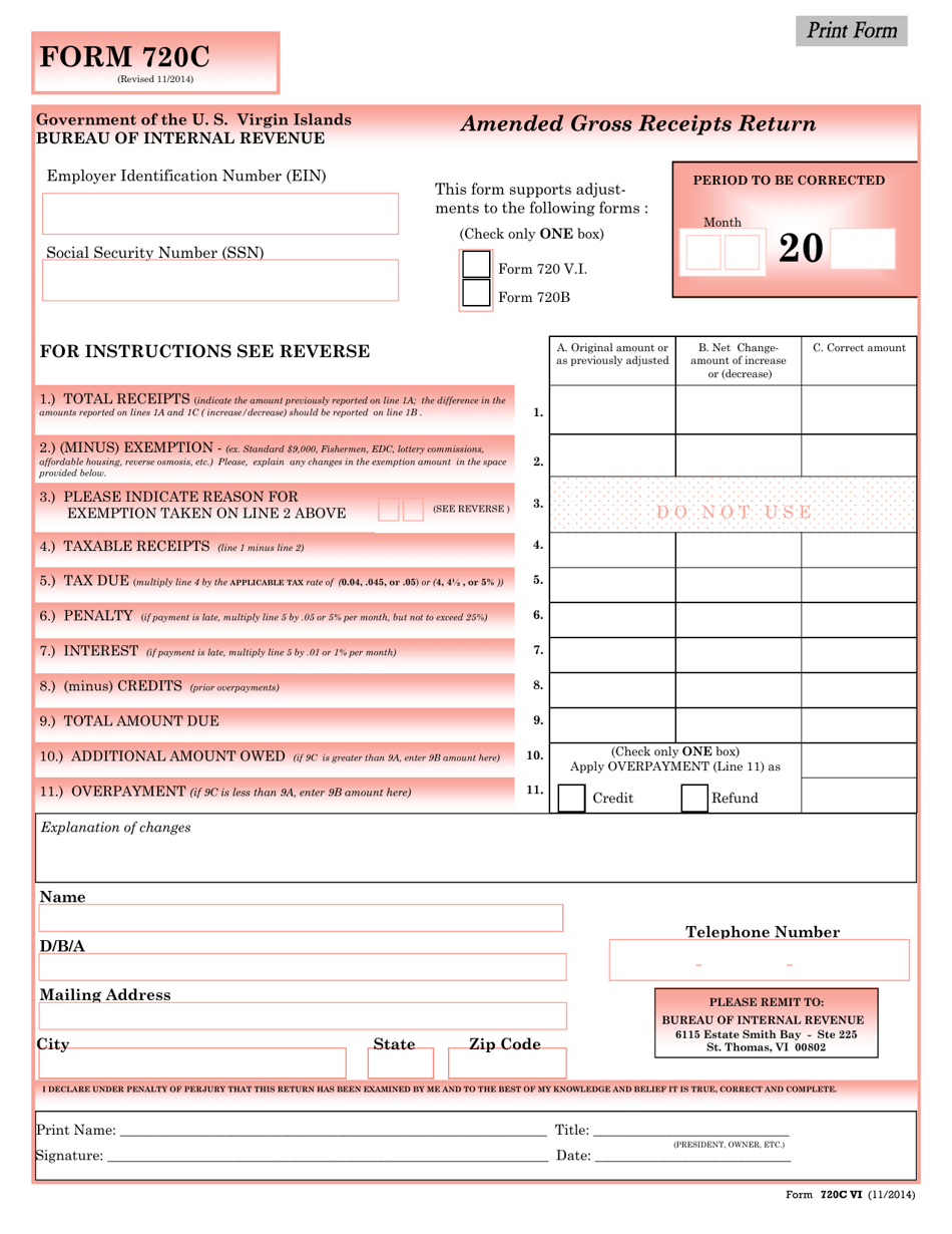 Form 720C Amended Gross Receipts Return - Virgin Islands, Page 1