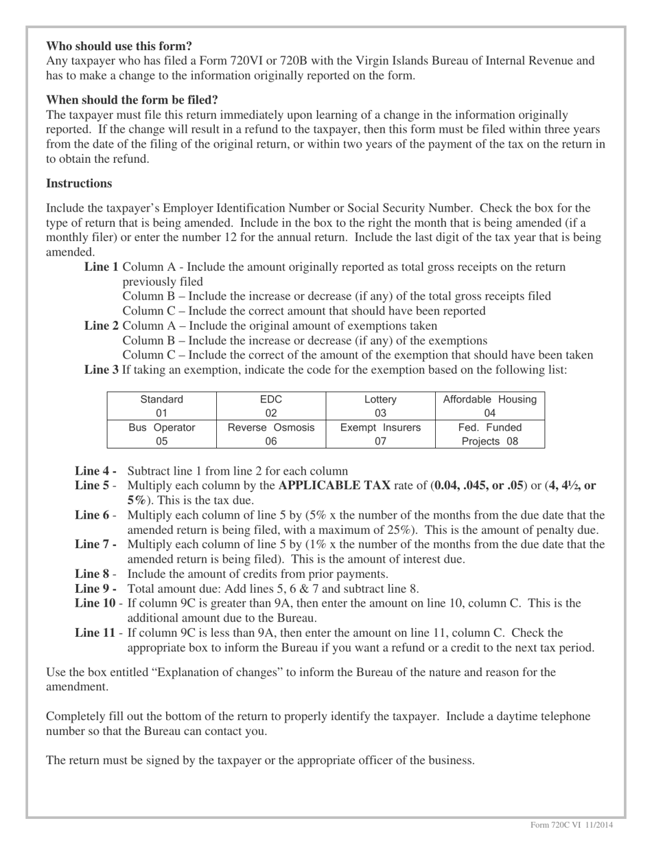 Form 720C Amended Gross Receipts Return - Virgin Islands, Page 2