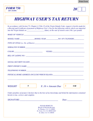 Form 750 Highway User&#039;s Tax Return - Virgin Islands