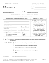 Document preview: Form SCA-FC-114 Respondent's Civil Case Information Statement Domestic Relations Cases - West Virginia