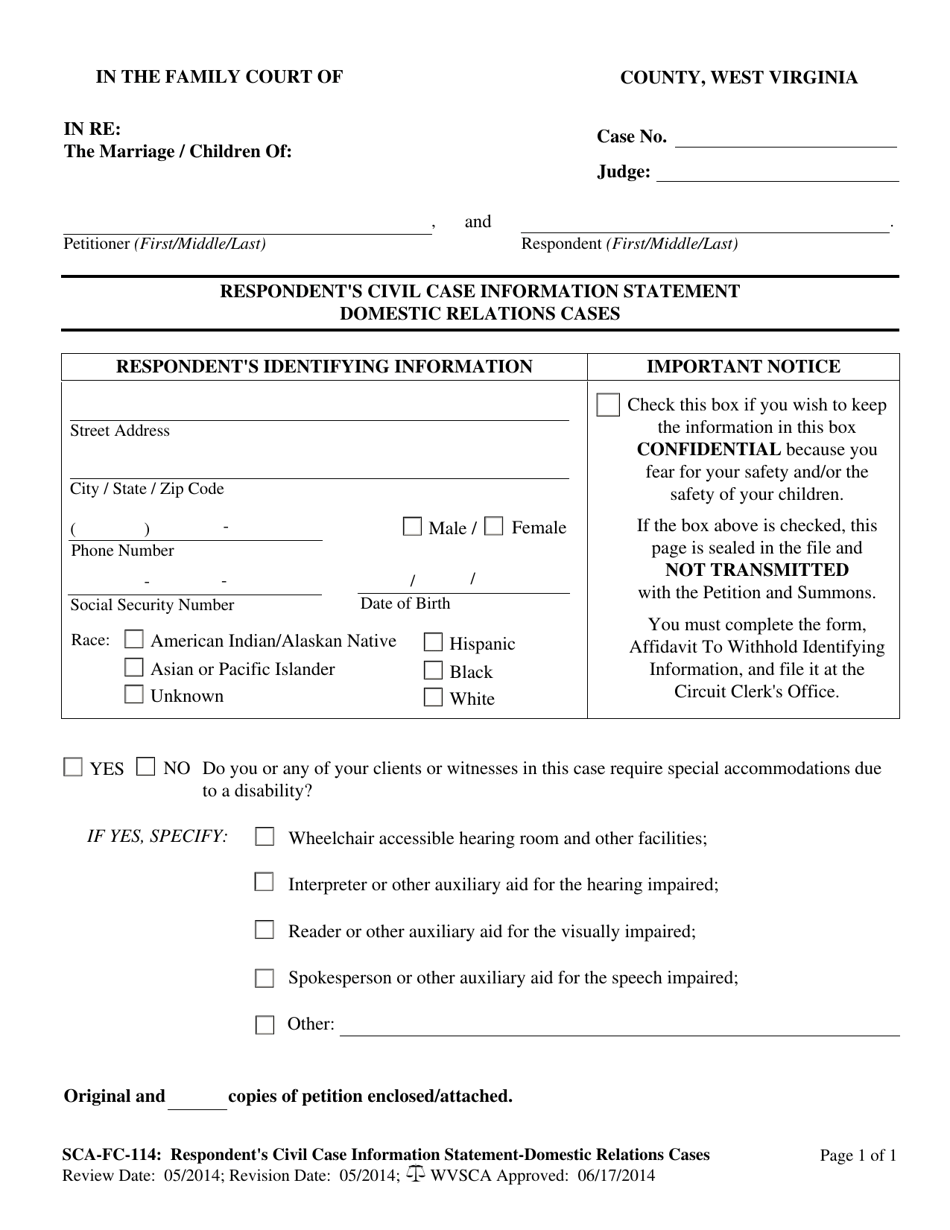 Form Sca Fc 114 Fill Out Sign Online And Download Fillable Pdf West Virginia Templateroller 4993