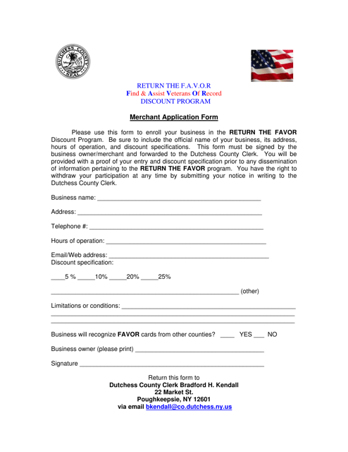 Return the Favor Merchant Application - Dutchess County, New York Download Pdf