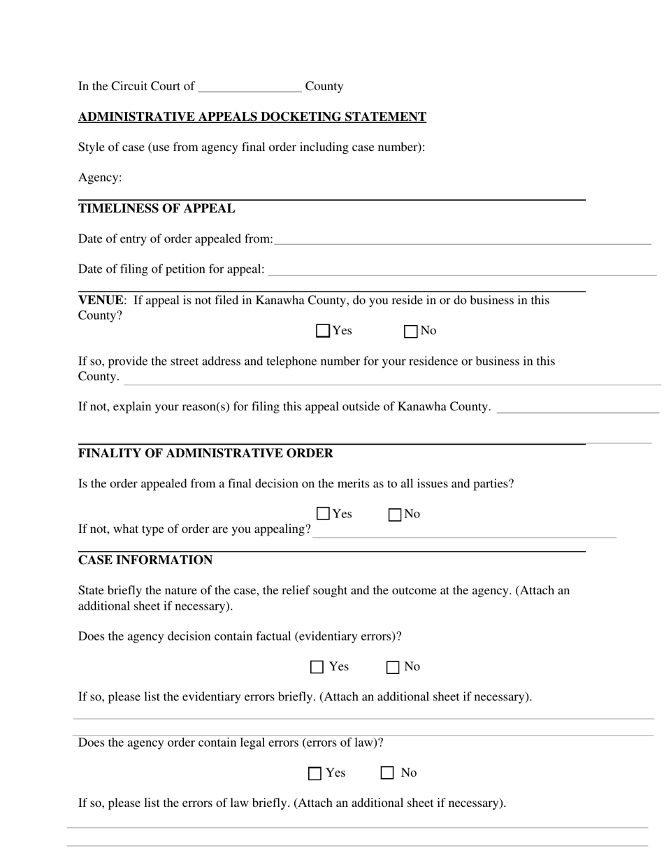 Administrative Appeals Docketing Statement - West Virginia, Page 2