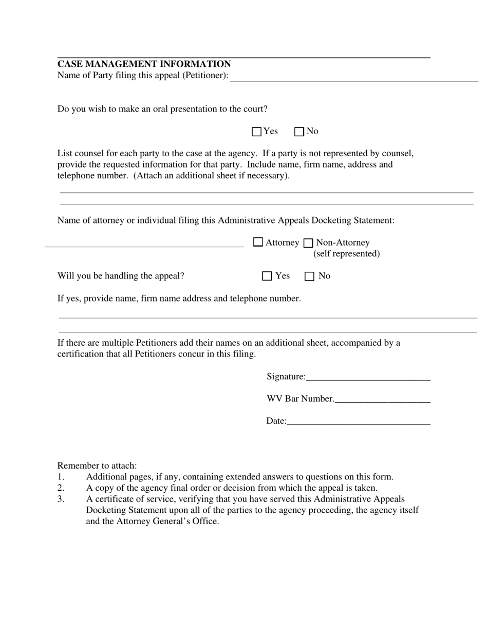 Administrative Appeals Docketing Statement - West Virginia, Page 3