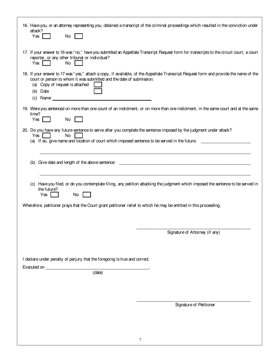 Appendix A Post-conviction Habeas Corpus Form - Petition for Writ of Habeas Corpus Ad Subjiciendum Under W.VA. Code 53-4a-1 - West Virginia, Page 7