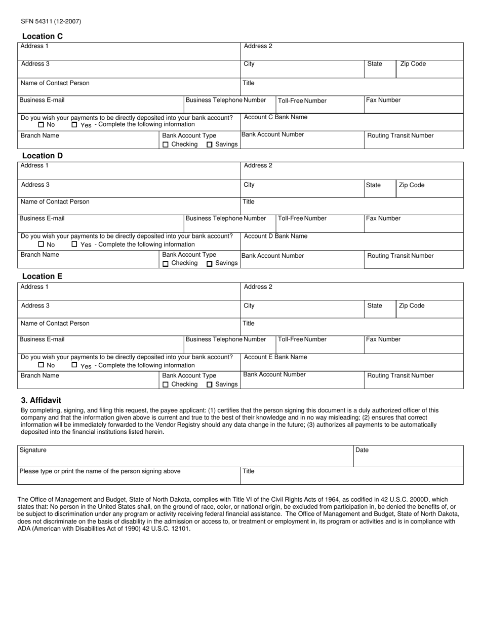 Form SFN54311 Political Subdivision Payee Form - North Dakota, Page 2