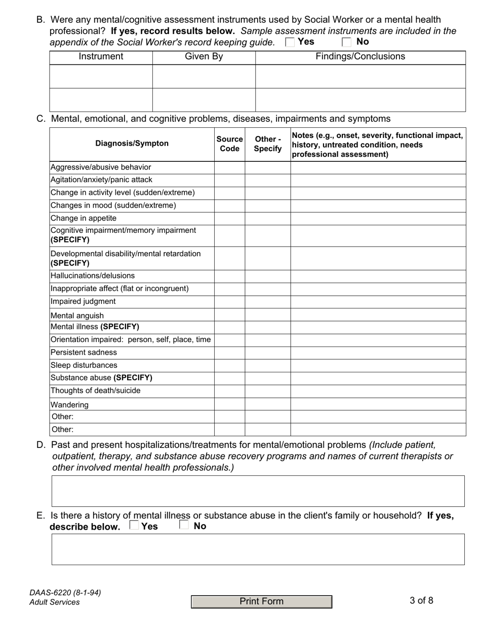 Form DAAS-6220 - Fill Out, Sign Online and Download Fillable PDF, North ...