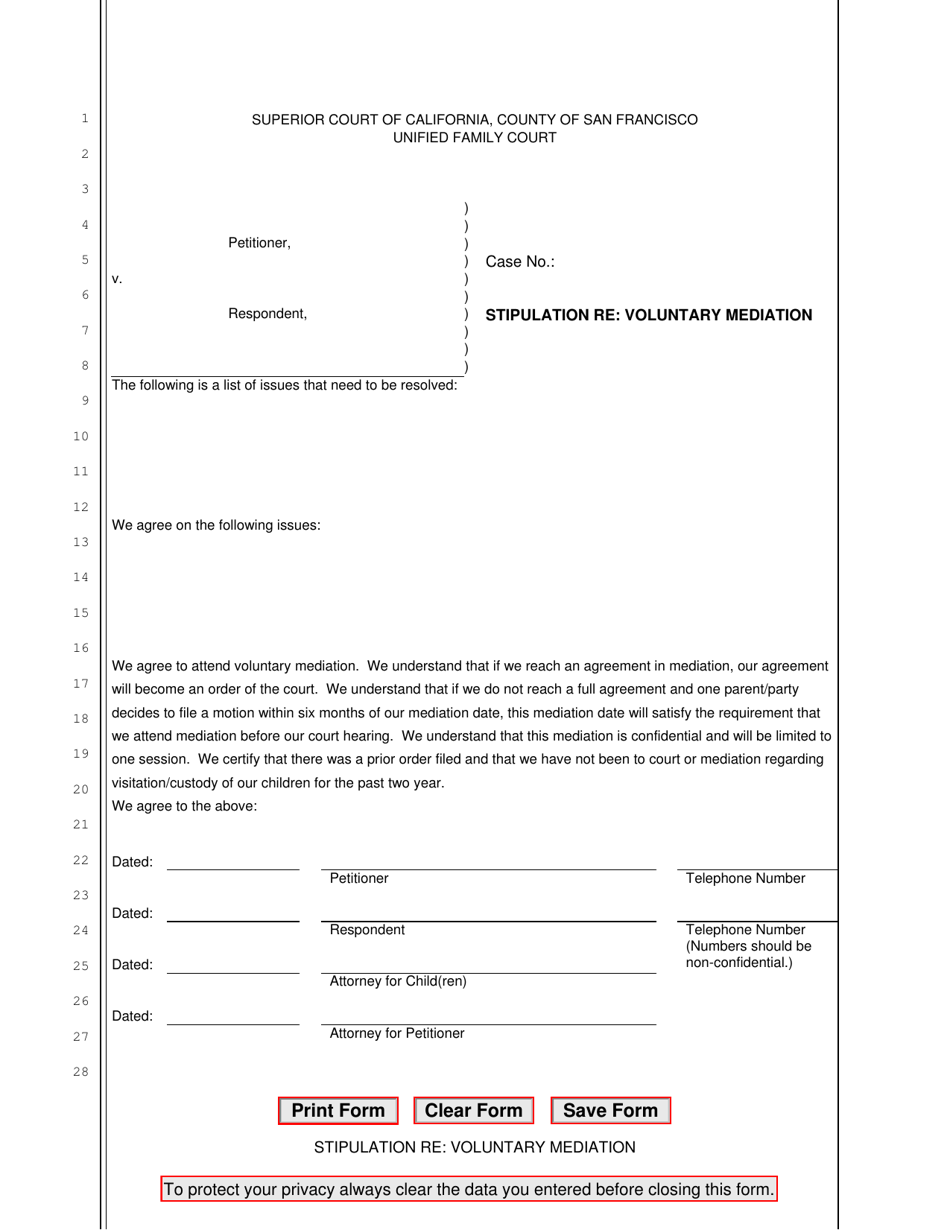 Stipulation Re: Voluntary Mediation - County of San Francisco, California, Page 1