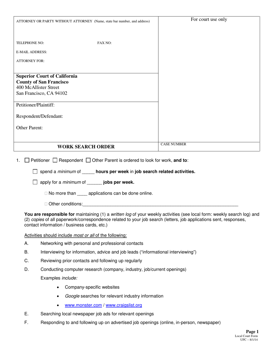 Work Search Order - County of San Francisco, California, Page 1