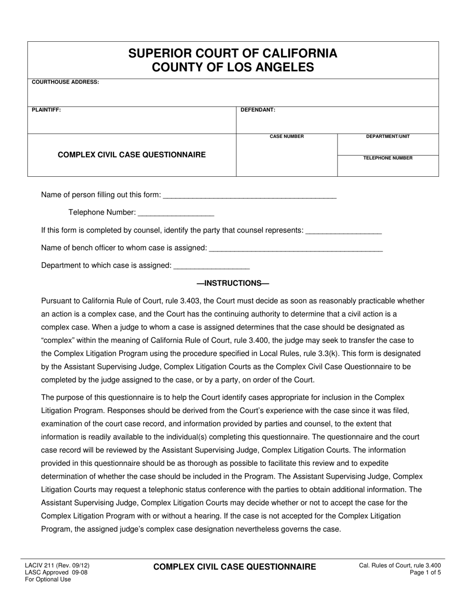Form LACIV211 Fill Out, Sign Online and Download Fillable PDF