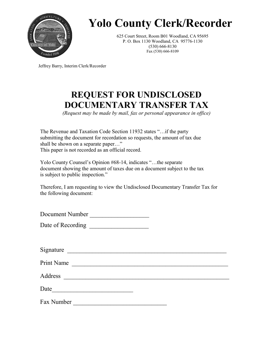 California Request for Undisclosed Documentary Transfer Tax Fill Out