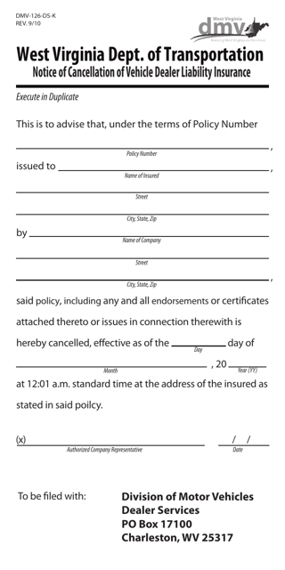 Form DMV-126-DS-K  Printable Pdf
