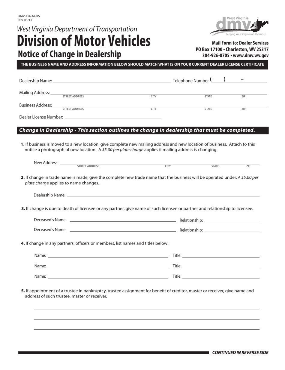 Form DMV126MDS Fill Out, Sign Online and Download Fillable PDF