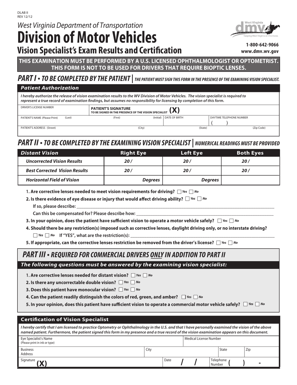 Form DLAB II - Fill Out, Sign Online and Download Fillable PDF, West ...